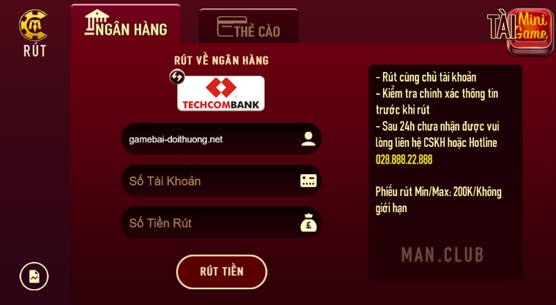 Rút tiền tức thì cùng gamebai-doithuong.net tại cổng game số 1 Man Club